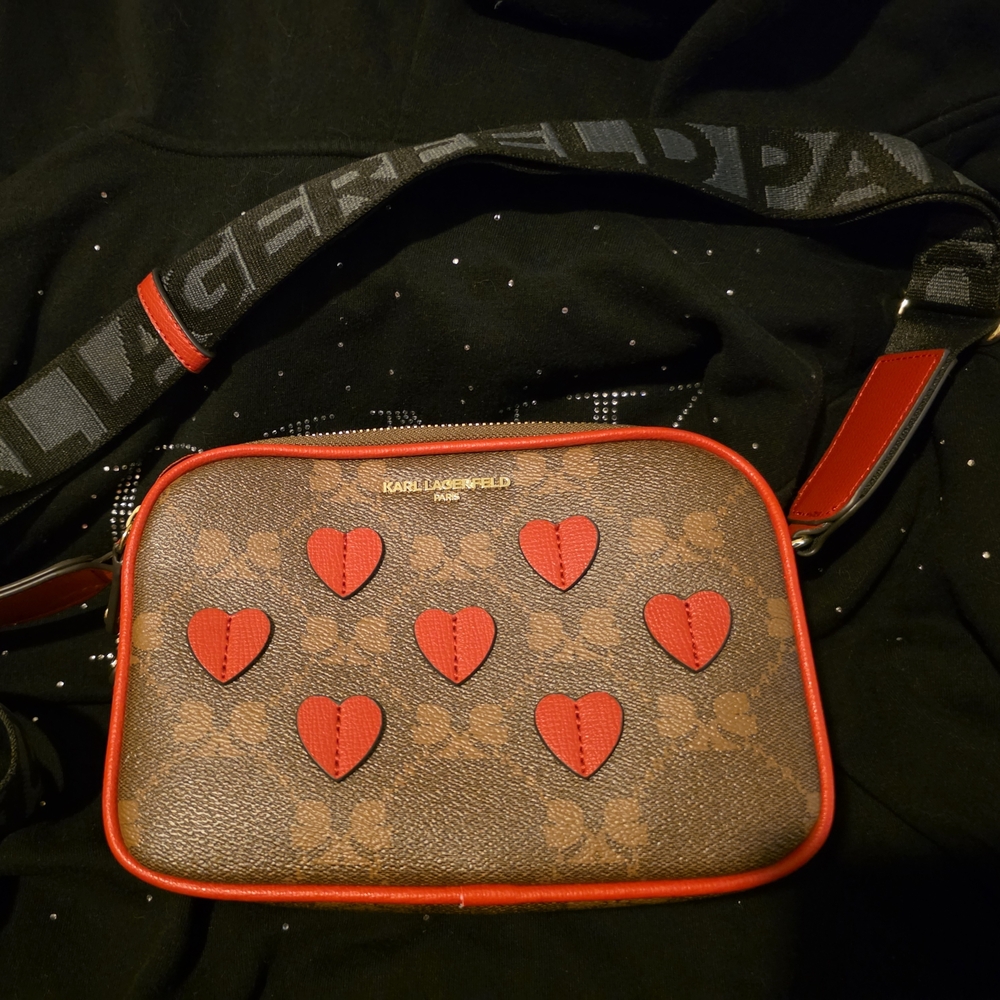 Karl Lagerfeld Brown and Red Heart Crossbody Bag